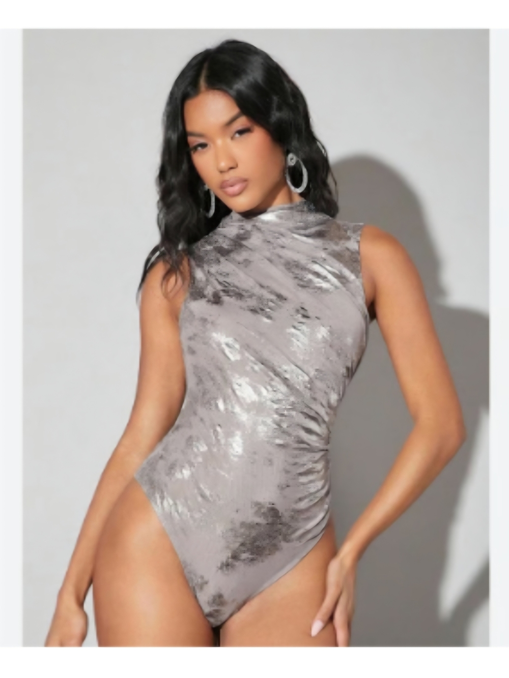 SHEIN Silver High-Neck Tie-Dye One-Piece Swimsuit